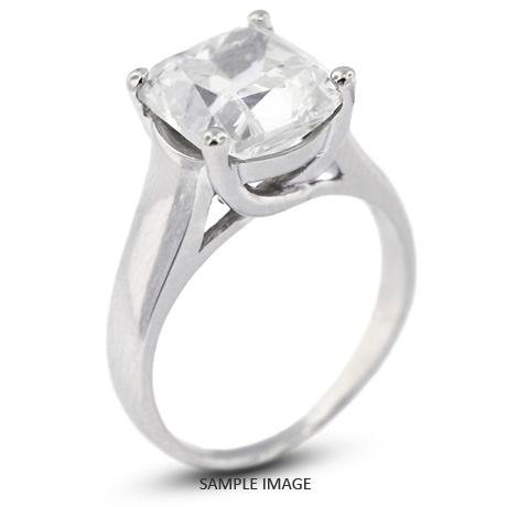 14k White Gold Trellis Style Solitaire Ring with 3.28 Carat I-SI2 Square Cushion Diamond