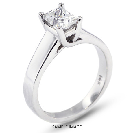 14k White Gold Trellis Style Solitaire Ring with 1.04 Carat H-SI1 Rectangular Princess Diamond
