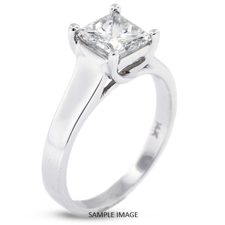 14k White Gold Trellis Style Solitaire Ring with 2.64 Carat H-SI3 Princess Diamond