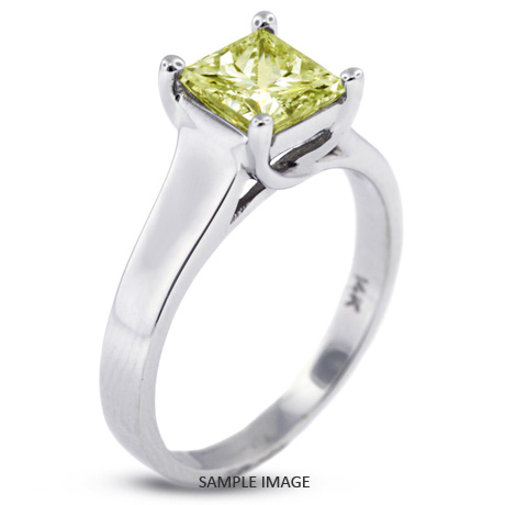 14k White Gold Trellis Style Solitaire Ring with 2.08 Carat Yellow-SI1 Princess Diamond