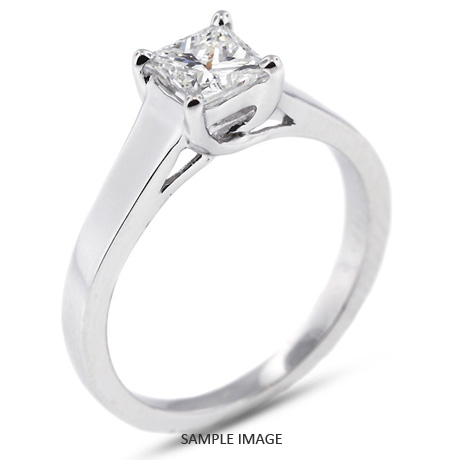 18k White Gold Trellis Style Solitaire Ring with 0.70 Carat I-SI1 Square Radiant Diamond