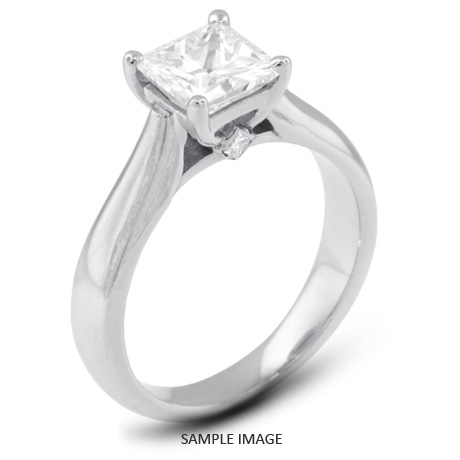 14k White Gold Cathedral Style Solitaire Ring with 1.12 Carat G-SI2 Square Radiant Diamond