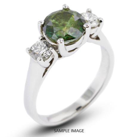 14k White Gold Classic Style Trellis Three-Stone Engagement Rings with 1.09 Total Carat Green-SI2 Round Diamond