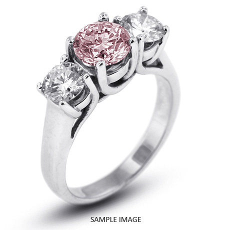 14k White Gold Classic Style Trellis Three-Stone Engagement Rings with 5.01 Total Carat Pink-SI1 Round Diamond