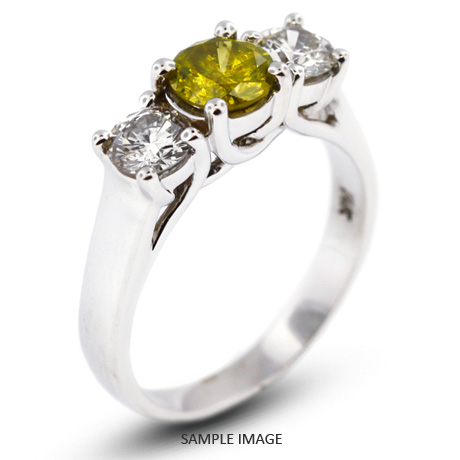 14k White Gold Classic Style Trellis Three-Stone Engagement Rings with 1.26 Total Carat Yellow-SI3 Round Diamond