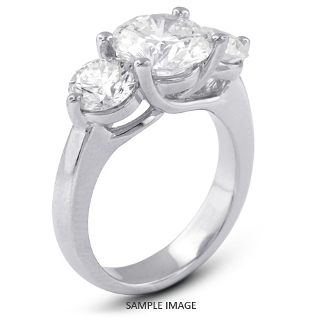 14k White Gold Classic Style Trellis Three-Stone Engagement Rings with 2.85 Total Carat G-SI2 Round Diamond