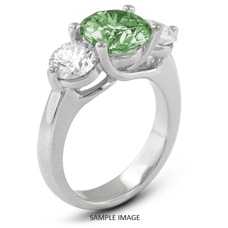 14k White Gold Classic Style Trellis Three-Stone Engagement Rings with 1.90 Total Carat Green-SI1 Round Diamond