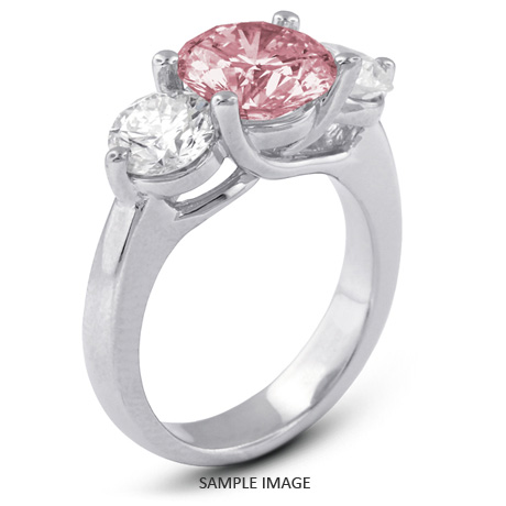 14k White Gold Classic Style Trellis Three-Stone Engagement Rings with 3.53 Total Carat Pink-SI3 Round Diamond