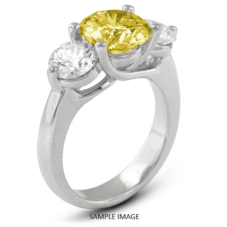 14k White Gold Classic Style Trellis Three-Stone Engagement Rings with 3.59 Total Carat Yellow-SI1 Round Diamond