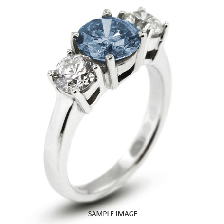 14k White Gold Classic Style Baskets Three-Stone Engagement Rings with 0.86 Total Carat Blue-I2 Round Diamond