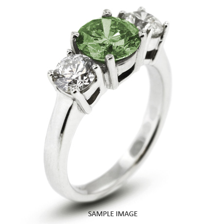 14k White Gold Classic Style Baskets Three-Stone Engagement Rings with 2.25 Total Carat Green-SI1 Round Diamond