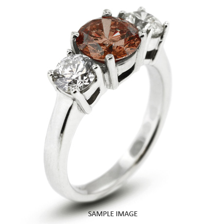 14k White Gold Classic Style Baskets Three-Stone Engagement Rings with 1.09 Total Carat Red-SI1 Round Diamond
