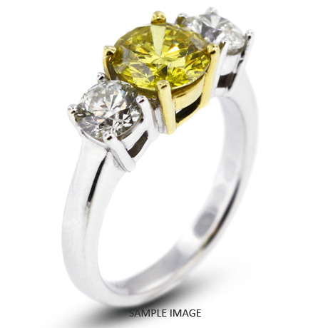 14k White Gold#Yellow Gold Classic Style Baskets Three-Stone Engagement Rings with 1.73 Total Carat Yellow-SI3 Round Diamond