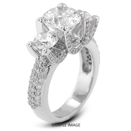14k White Gold Three-Stone Engagement Rings with 1.39 Total Carat G-VS2 Round Diamond