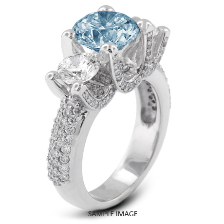 14k White Gold Three-Stone Engagement Rings with 3.57 Total Carat Blue-SI2 Round Diamond