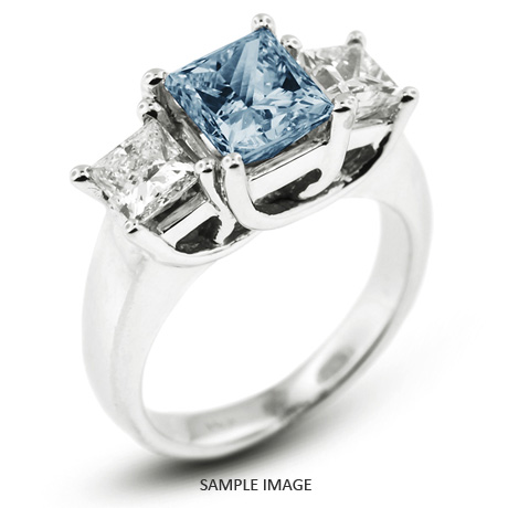 14k White Gold Classic Style Trellis Three-Stone Engagement Rings with 1.86 Total Carat Blue-SI3 Princess Diamond