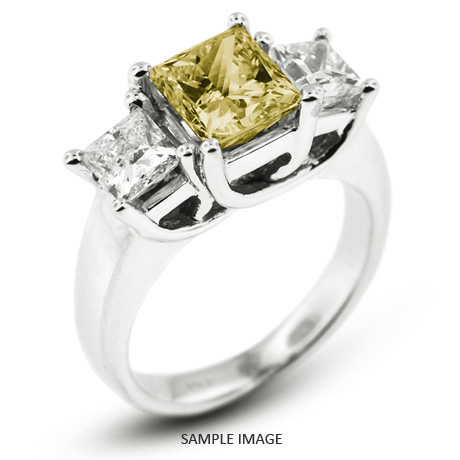 14k White Gold Classic Style Trellis Three-Stone Engagement Rings with 3.59 Total Carat Yellow-SI1 Princess Diamond