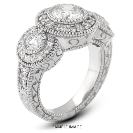 14k White Gold Halo Three-Stone Engagement Ring with 3.80 Total Carat F-SI1 Round Diamond