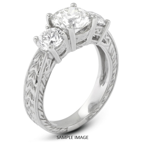 14k White Gold Vintage Style Baskets Three-Stone Engagement Rings with 1.21 Total Carat F-SI1 Round Diamond