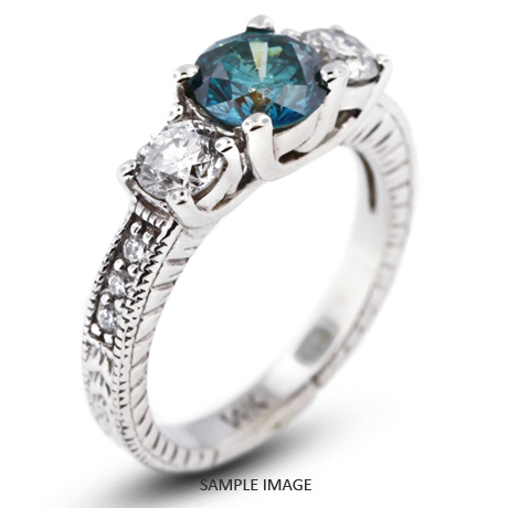 14k White Gold Classic Three-Stone Engagement Rings with 4.39 Total Carat Blue-SI2 Round Diamond