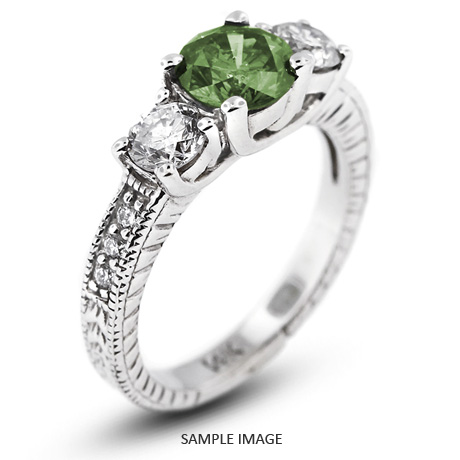 14k White Gold Classic Three-Stone Engagement Rings with 1.38 Total Carat Green-SI2 Round Diamond