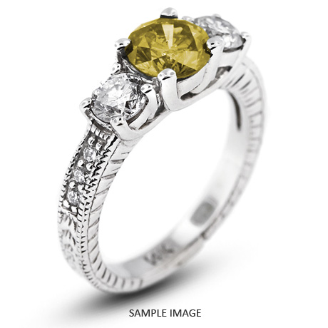 14k White Gold Classic Three-Stone Engagement Rings with 1.57 Total Carat Yellow-SI1 Round Diamond