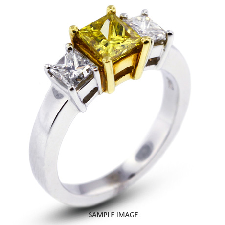 14k White Gold#Yellow Gold Classic Style Baskets Three-Stone Engagement Rings with 3.95 Total Carat Yellow-SI3 Square Radiant Diamond