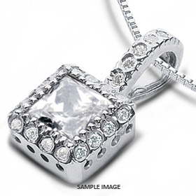 14k White Gold Solid Design with Halo Pendant 1.49 carat total F-SI1 Princess Cut Diamond