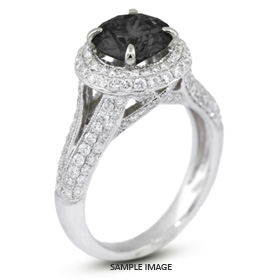 18k White Gold Split Shank Engagement Ring with 3.41 Total Carat Black Round Diamond