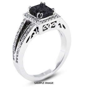 18k White Gold Vintage Style Engagement Ring with Halo with 1.77 Total Carat Black Princess Diamond