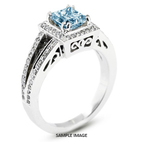 18k White Gold Vintage Style Engagement Ring with Halo with 1.46 Total Carat Blue-SI1 Princess Diamond