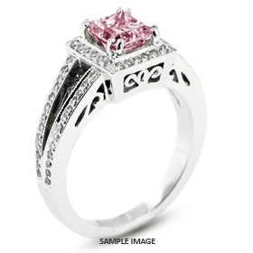 18k White Gold Vintage Style Engagement Ring with Halo with 1.40 Total Carat Pink-SI2 Square Radiant Diamond
