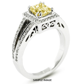 18k White Gold Vintage Style Engagement Ring with Halo with 1.54 Total Carat Yellow-SI1 Princess Diamond