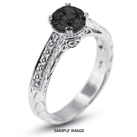 14k White Gold Engagement Ring with Milgrains with 1.50 Total Carat Black Round Diamond