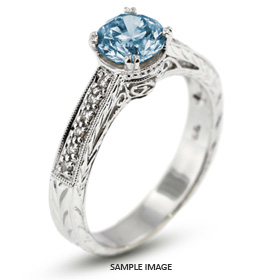 14k White Gold Engagement Ring with Milgrains with 1.17 Total Carat Blue-SI3 Round Diamond