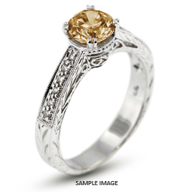 14k White Gold Engagement Ring with Milgrains with 1.26 Total Carat Brown-SI2 Round Diamond