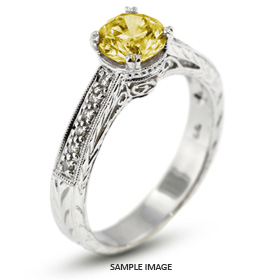 14k White Gold Engagement Ring with Milgrains with 1.28 Total Carat Yellow-SI3 Round Diamond