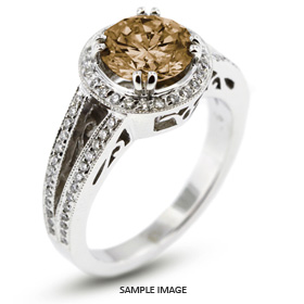 14k White Gold Vintage Style Engagement Ring with Halo with 2.07 Total Carat Brown-SI2 Round Diamond