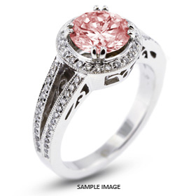 14k White Gold Vintage Style Engagement Ring with Halo with 2.57 Total Carat Pink-SI1 Round Diamond