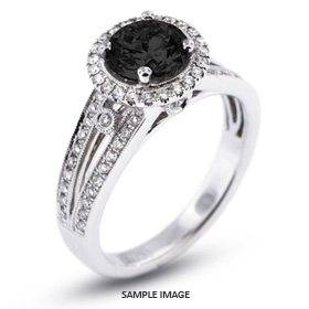 18k White Gold Split Shank Engagement Ring with 1.71 Total Carat Black Round Diamond