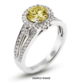 18k White Gold Split Shank Engagement Ring with 1.59 Total Carat Yellow-SI3 Round Diamond