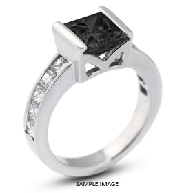 14k White Gold Accents Engagement Ring with 3.28 Total Carat Black Princess Diamond