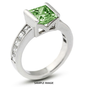 14k White Gold Accents Engagement Ring with 3.27 Total Carat Green-SI2 Square Radiant Diamond