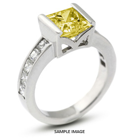 14k White Gold Accents Engagement Ring with 3.76 Total Carat Yellow-SI1 Princess Diamond