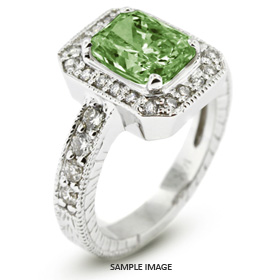 14k White Gold Vintage Style Engagement Ring with Halo with 2.74 Total Carat Green-SI2 Rectangular Radiant Diamond