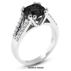 14k White Gold Split Shank Engagement Ring with 2.45 Total Carat Black Round Diamond
