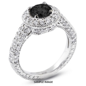 14k White Gold Vintage Style Engagement Ring with Halo with 1.73 Total Carat Black Round Diamond