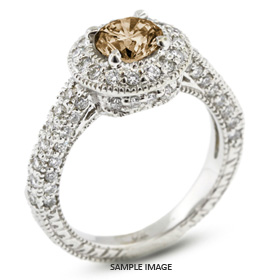 14k White Gold Vintage Style Engagement Ring with Halo with 3.22 Total Carat Brown-SI1 Round Diamond