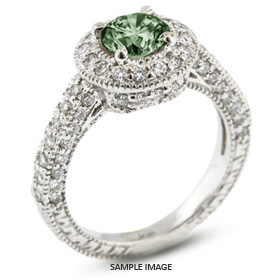 14k White Gold Vintage Style Engagement Ring with Halo with 2.34 Total Carat Green-SI2 Round Diamond