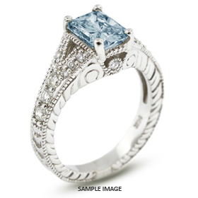 14k White Gold Split Shank Engagement Ring with 1.06 Total Carat Blue-VS2 Rectangular Radiant Diamond